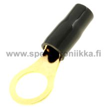 Rengasliitin musta n. 10 mm reikä, kullattu n. 10 mm2 kaapelille