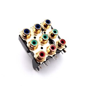 Kullattu RCA paneeli piirilevylle 9 -osainen 3 x PU / 3 x VI / 3 x SI RGB värit - POISTOSSA