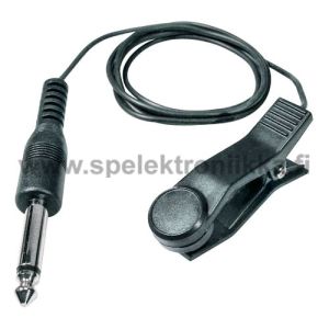 Akustinen piezomikrofoni / kontaktimikrofoni klepsillä, 6.3 mm plugi