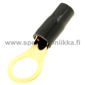 Rengasliitin musta n. 10 mm reikä, kullattu n. 10 mm2 kaapelille