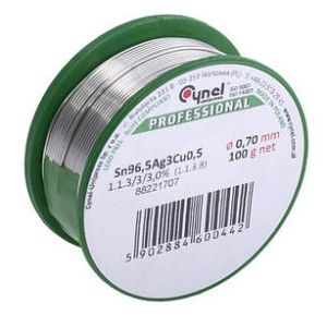 Juotostina lyijytön Sn96,5Ag3Cu0,5 - 0.7mm 100g - NO CLEAN - helpoin juottaa
