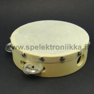 Tambourine made of wood and leather film single-row rattles 6 "(15 cm)